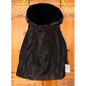 ASOS Luxe Black Strapless Caged Skirt Mini Dress Faux Fur Trim US 8 Lace HoCo